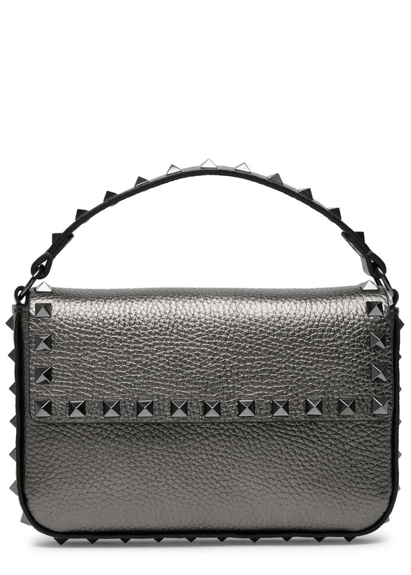 Photo: Valentino Rockstud Mini Metallic Leather top Handle bag - Grey - One Size
