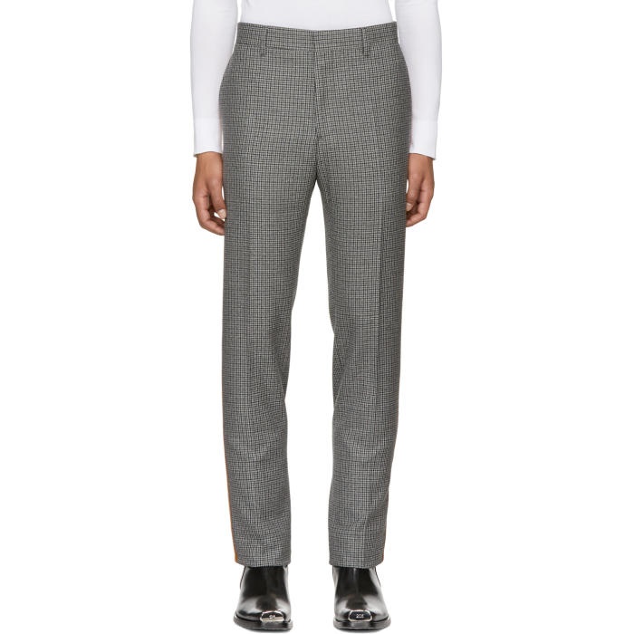 Photo: Calvin Klein 205W39NYC Grey Fancy Wool Check Marching Band Trousers