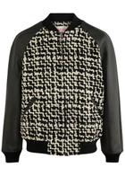 Valentino Leather and Bouclé Tweed Bomber Jacket Black