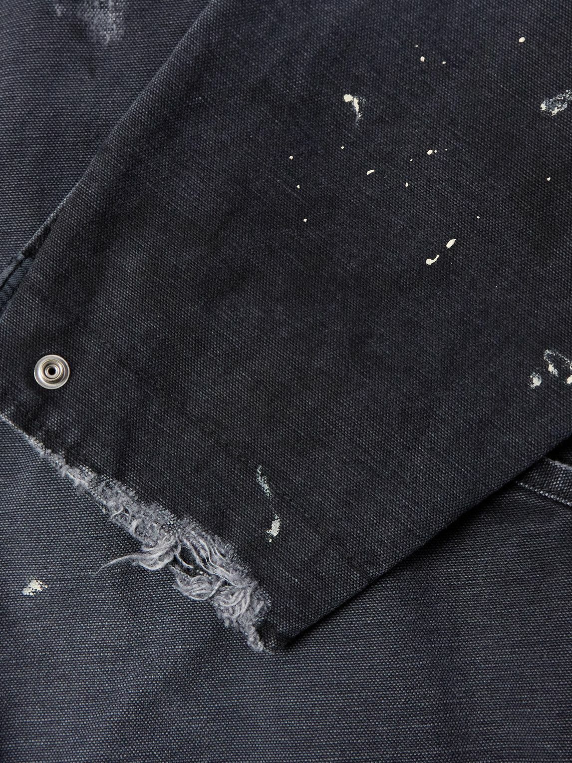 SAINT MXXXXXX - Corduroy-Trimmed Logo-Embroidered Distressed Cotton-Canvas Jacket - Black