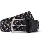 Anderson's - 3.5cm Leather-Trimmed Woven Elastic Belt - Blue