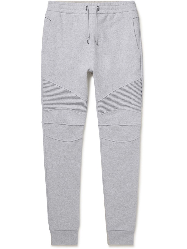 Photo: Balmain - Slim-Fit Tapered Panelled Cotton-Jersey Sweatpants - Gray