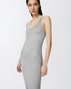 Pinko Sleeveless Dress In Metallic Ribbed Knit Pearl Grey