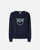 Pinko Crew Neck Sweatshirt With Love Birds Jewel Embroidery Abyss Blue