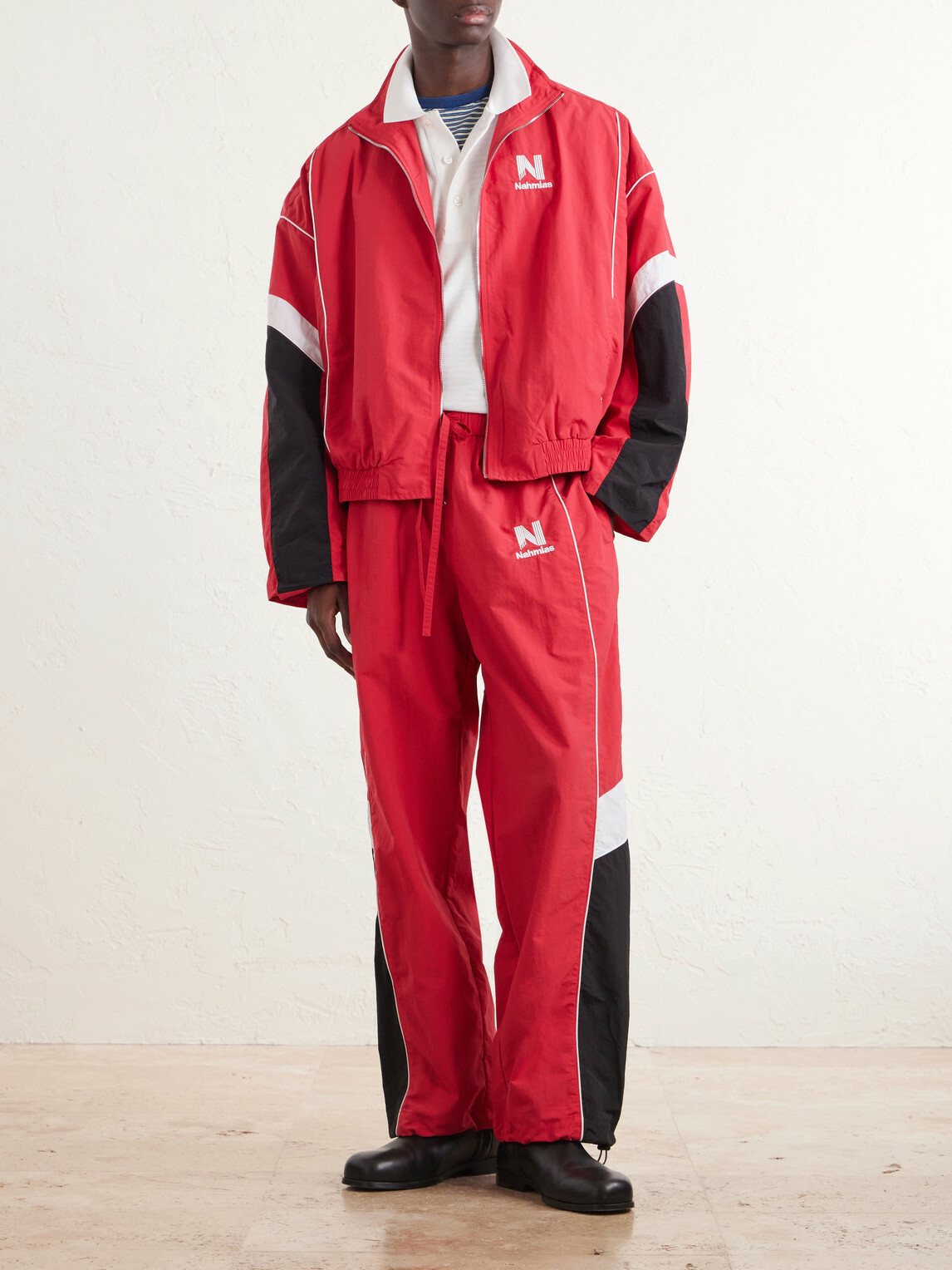 NAHMIAS - Logo-Embroidered Striped Nylon Jacket - Red