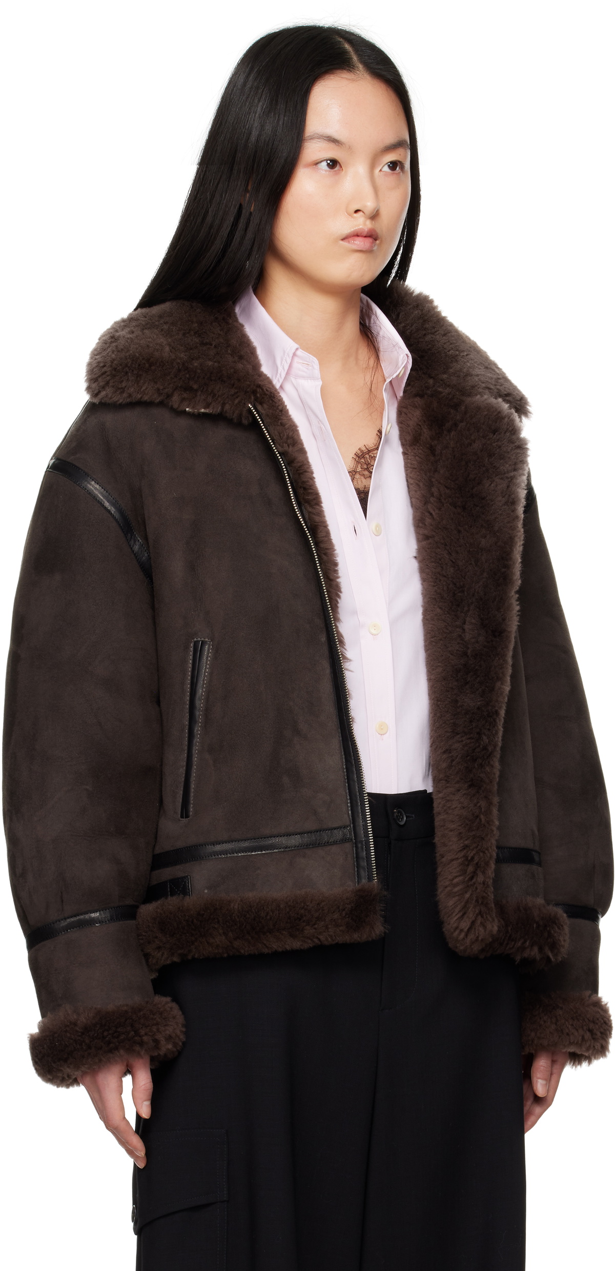 Nour Hammour Brown Portia Aviator Shearling Jacket Nour Hammour