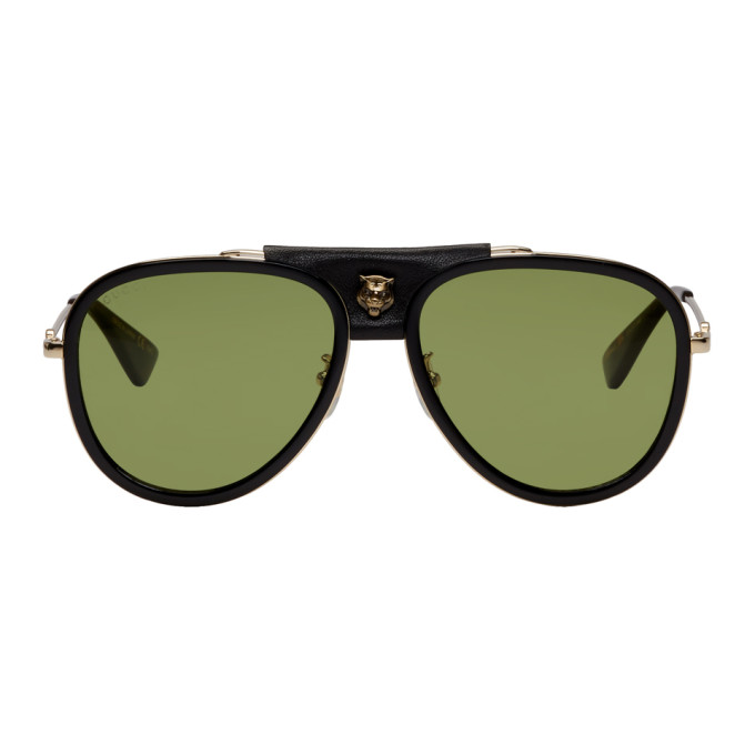 Photo: Gucci Black Web Block Aviator Sunglasses