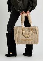 Balmain 1945 Shearling and Monogram-jacquard Tote - Beige - One Size