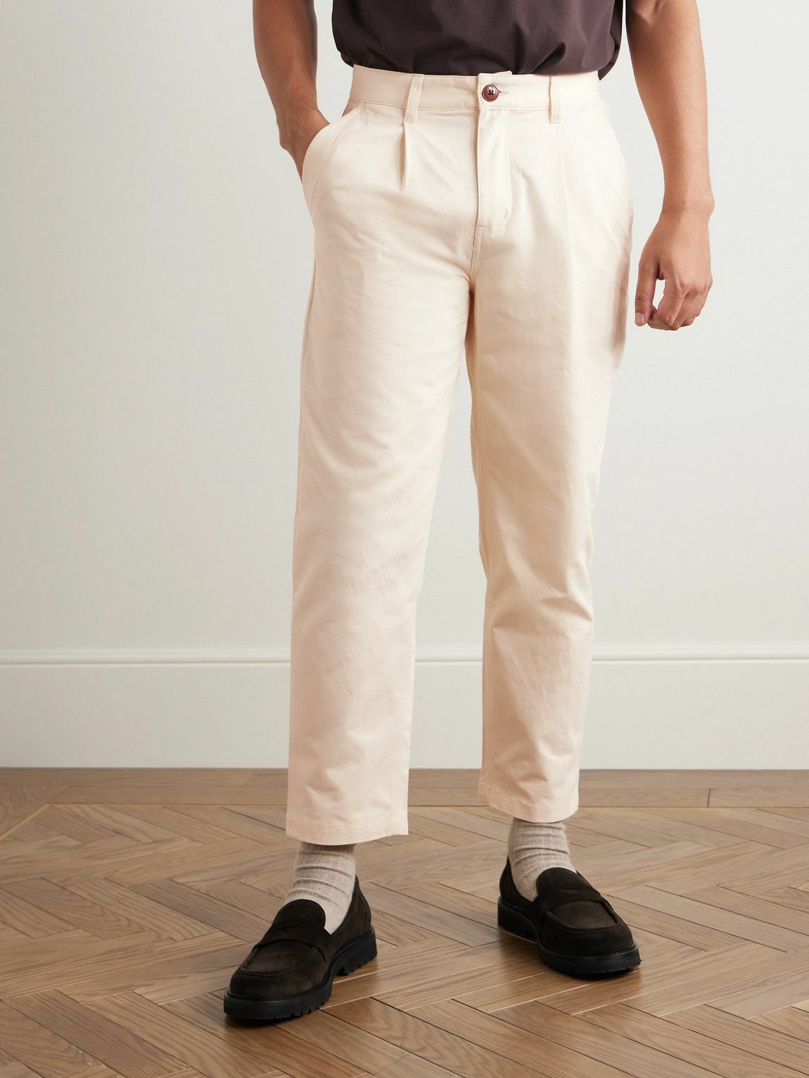 FrizmWORKS - Haworth Tapered Cropped Pleated Cotton-Twill Trousers - Neutrals