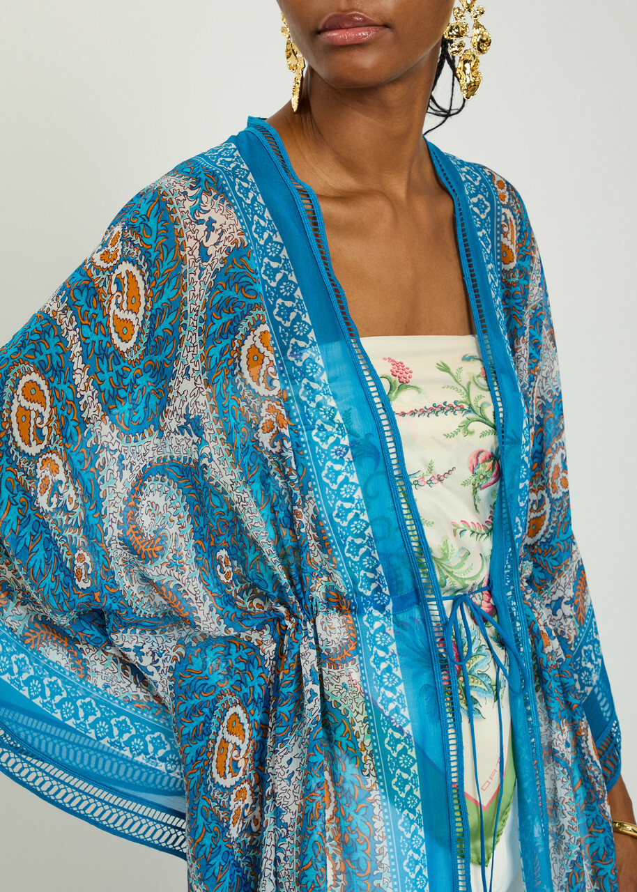 Etro Paisley-print Chiffon Maxi Kimono Dress - Blue - One Size