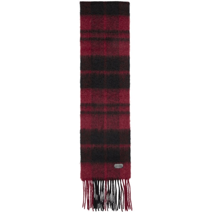 Photo: Saint Laurent Red and Black Plaid Small Scarf
