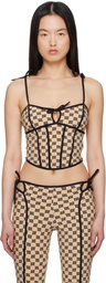 MISBHV Beige Monogram Coquette Corset Top