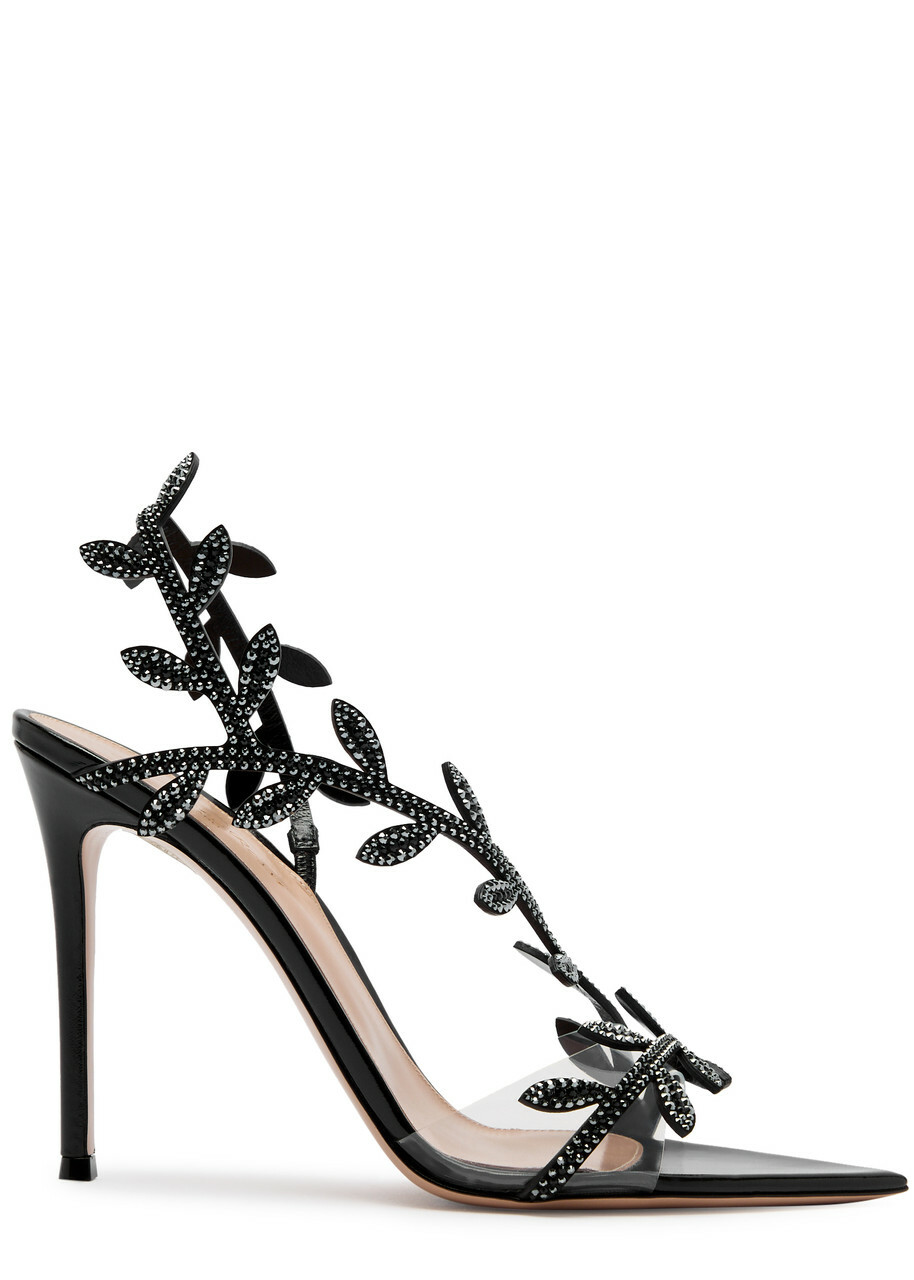 Gianvito Rossi☆サテントリムラメサンダル ブラック Gianvito Rossi - Brielle Night Black Leather Strappy Sandal