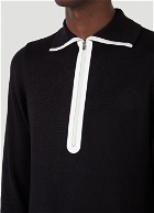 Zipped Polo Knit Top in Black 