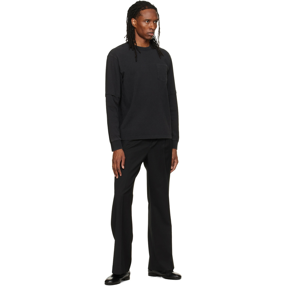 sacai Black Cotton Jersey Long Sleeve T-shirt Sacai