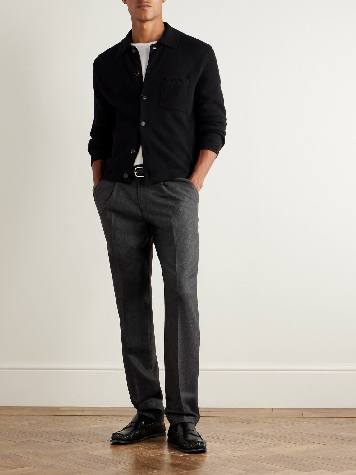 Thom Sweeney - Straight-Leg Pleated Wool-Blend Flannel Trousers - Gray