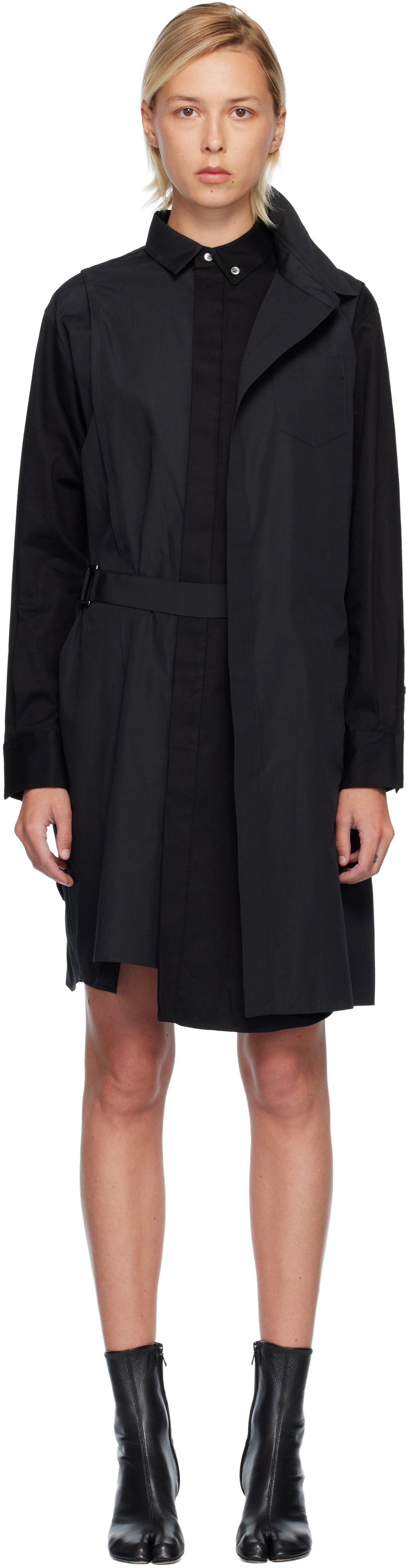sacai Black Poplin Midi Dress