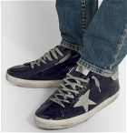 Golden Goose - Superstar Distressed Patent-Leather and Suede Sneakers - Blue