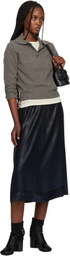 Maison Margiela Navy Foil-Treated Midi Skirt