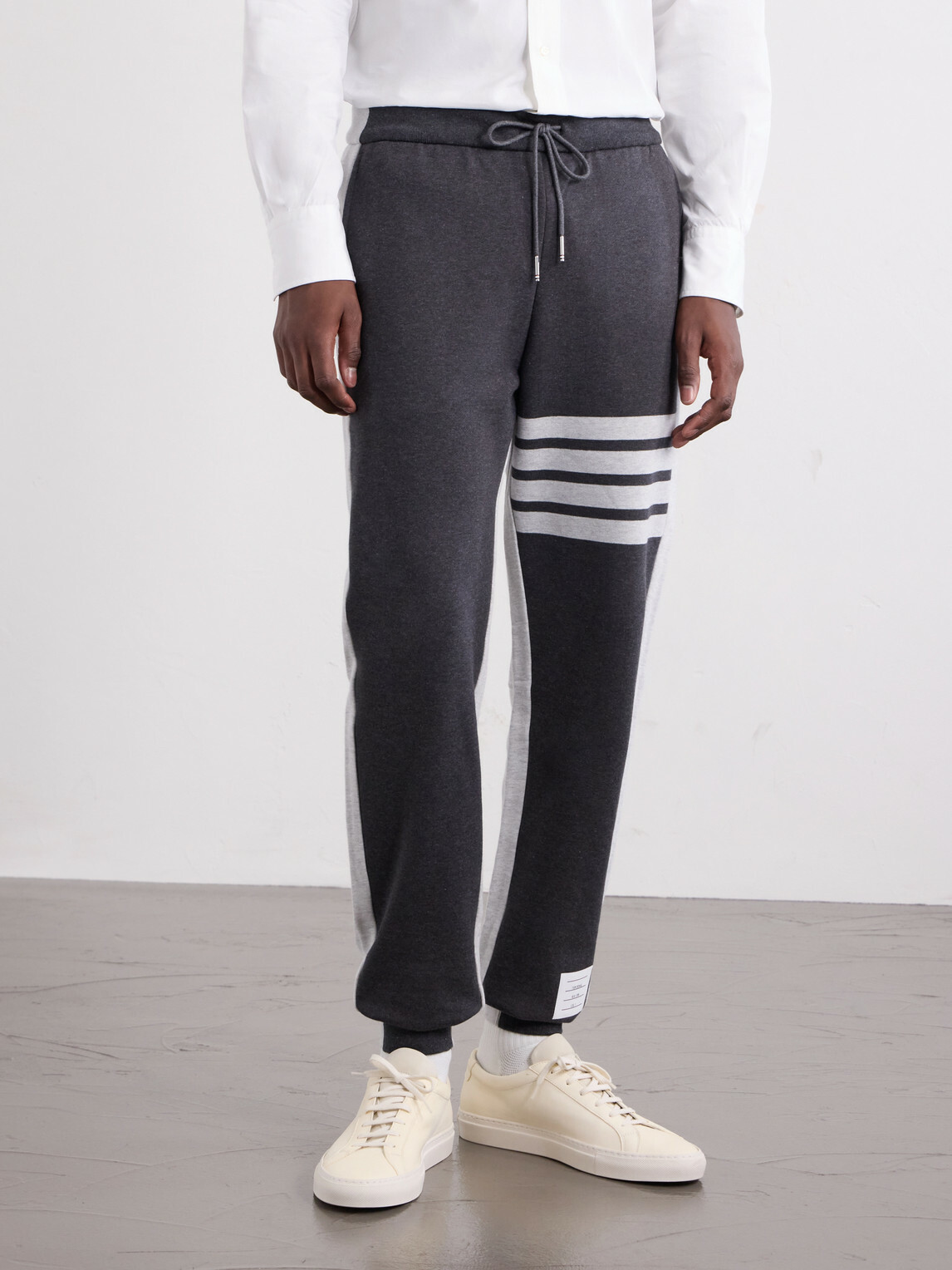 Thom Browne - Tapered Striped Cotton-Jersey Sweatpants - Gray