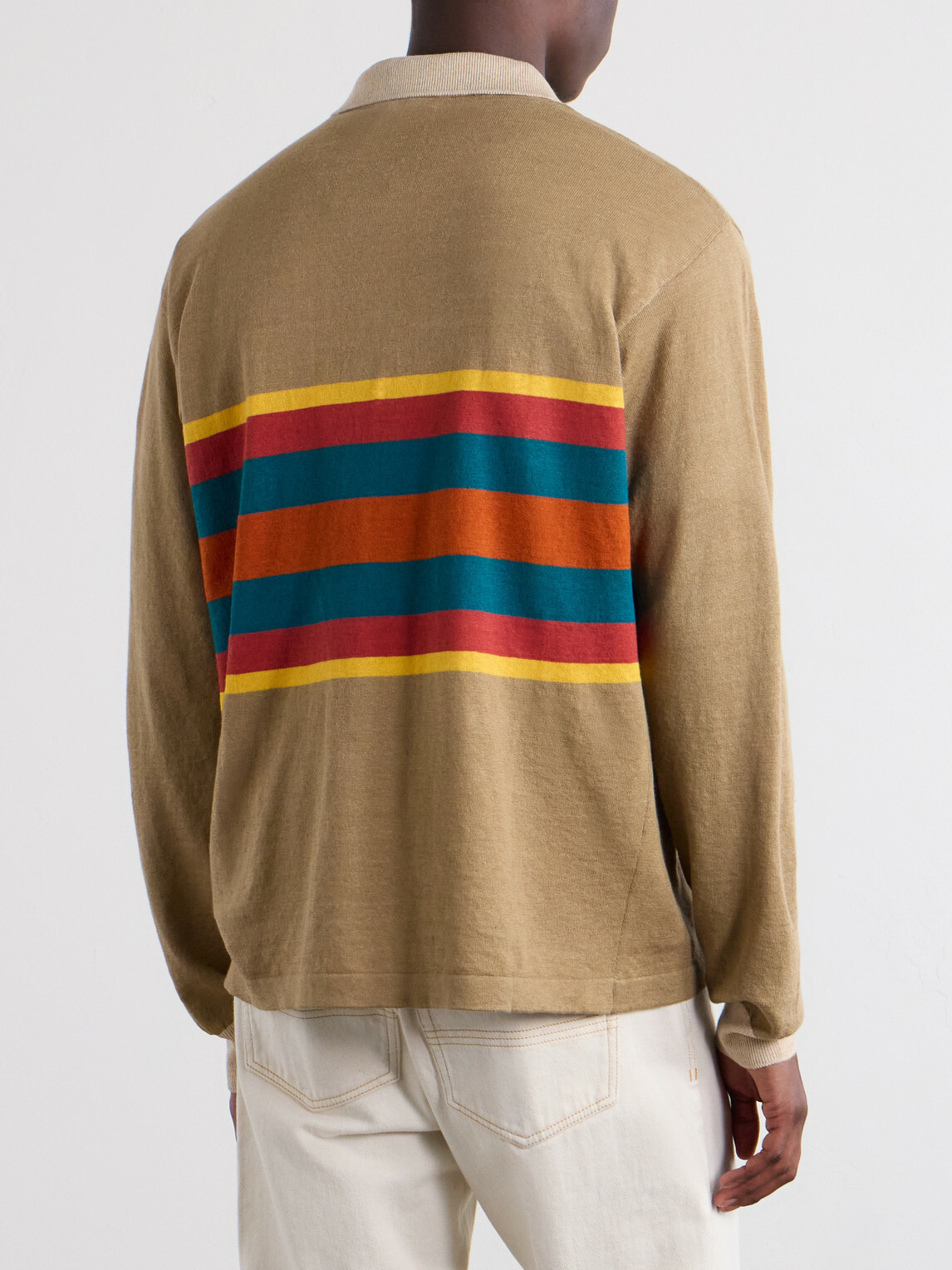 Drake's - Striped Linen and Cotton-Blend Polo Shirt - Brown