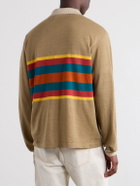 Drake's - Striped Linen and Cotton-Blend Polo Shirt - Brown