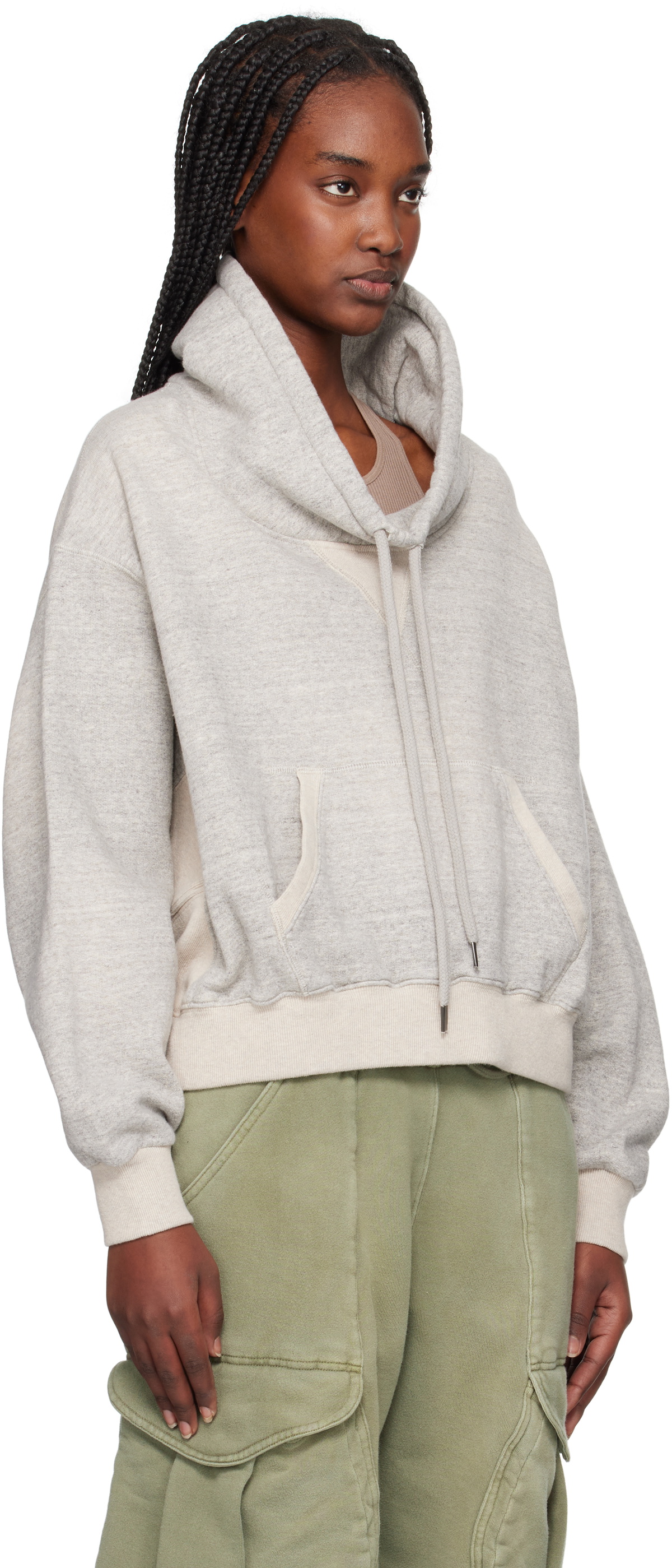 R13 Gray Funnel Neck Cropped Hoodie