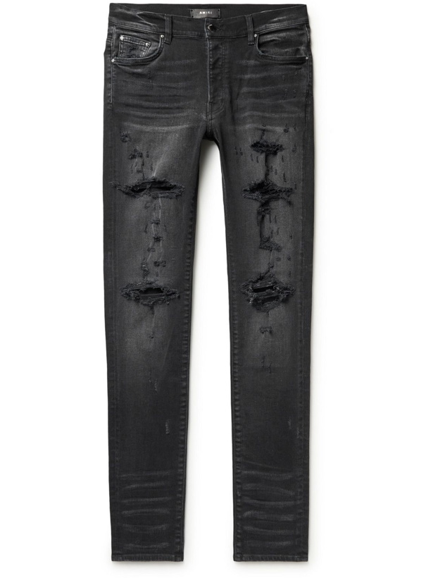 Photo: AMIRI - Thrasher Plus Skinny-Fit Distressed Jeans - Black