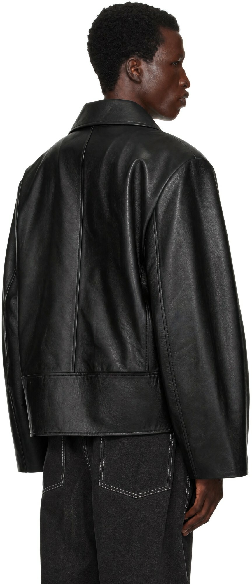 VAQUERA Black Leather Overcoat Jacket