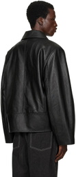 VAQUERA Black Leather Overcoat Jacket