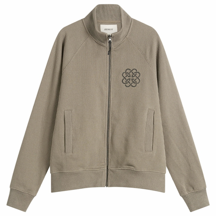 Photo: Heresy Men's Knot Zip Knit Cardigan in Mushroom