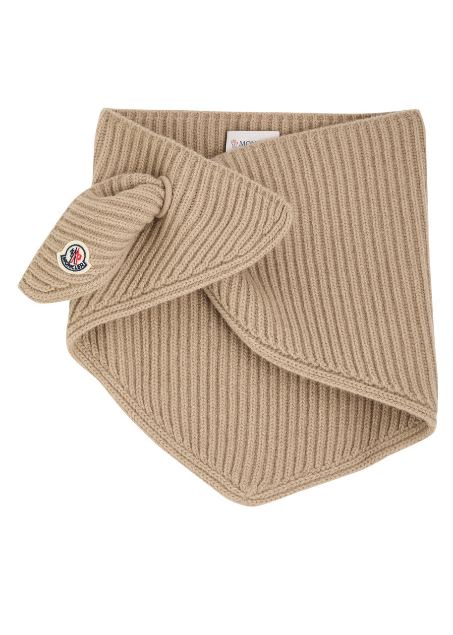 Moncler Logo Ribbed Wool-blend Scarf - Beige - One Size