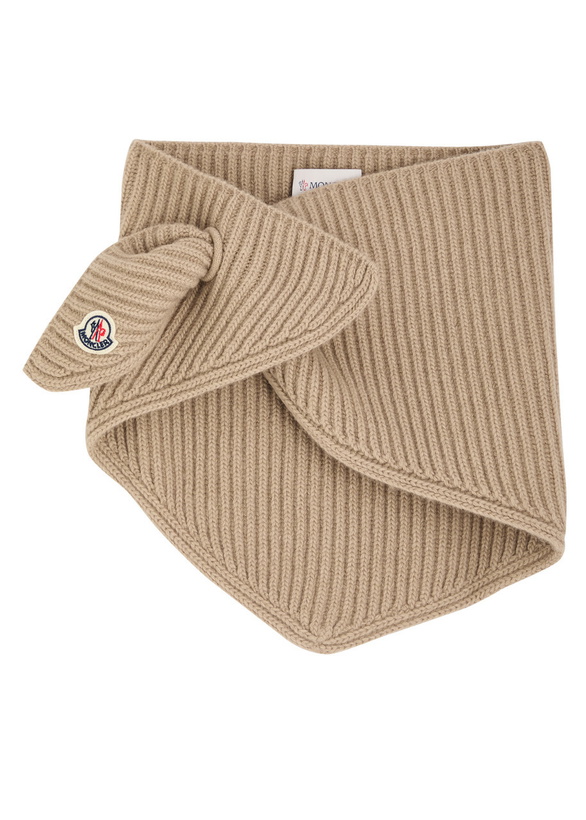 Photo: Moncler Logo Ribbed Wool-blend Scarf - Beige - One Size