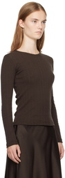 LESET Brown Pointelle Slim Fit Long Sleeve T-shirt
