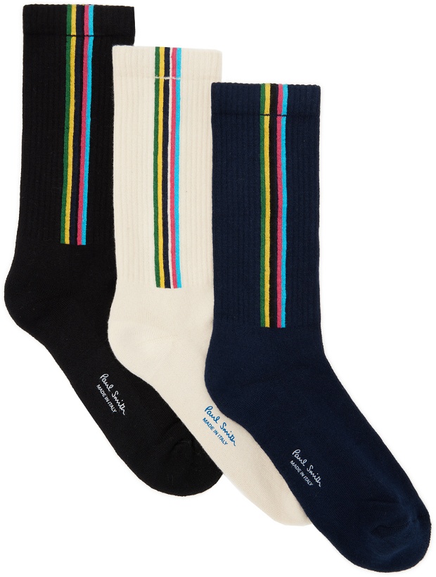 Photo: PS by Paul Smith Three-Pack Multicolor Striped Socks
