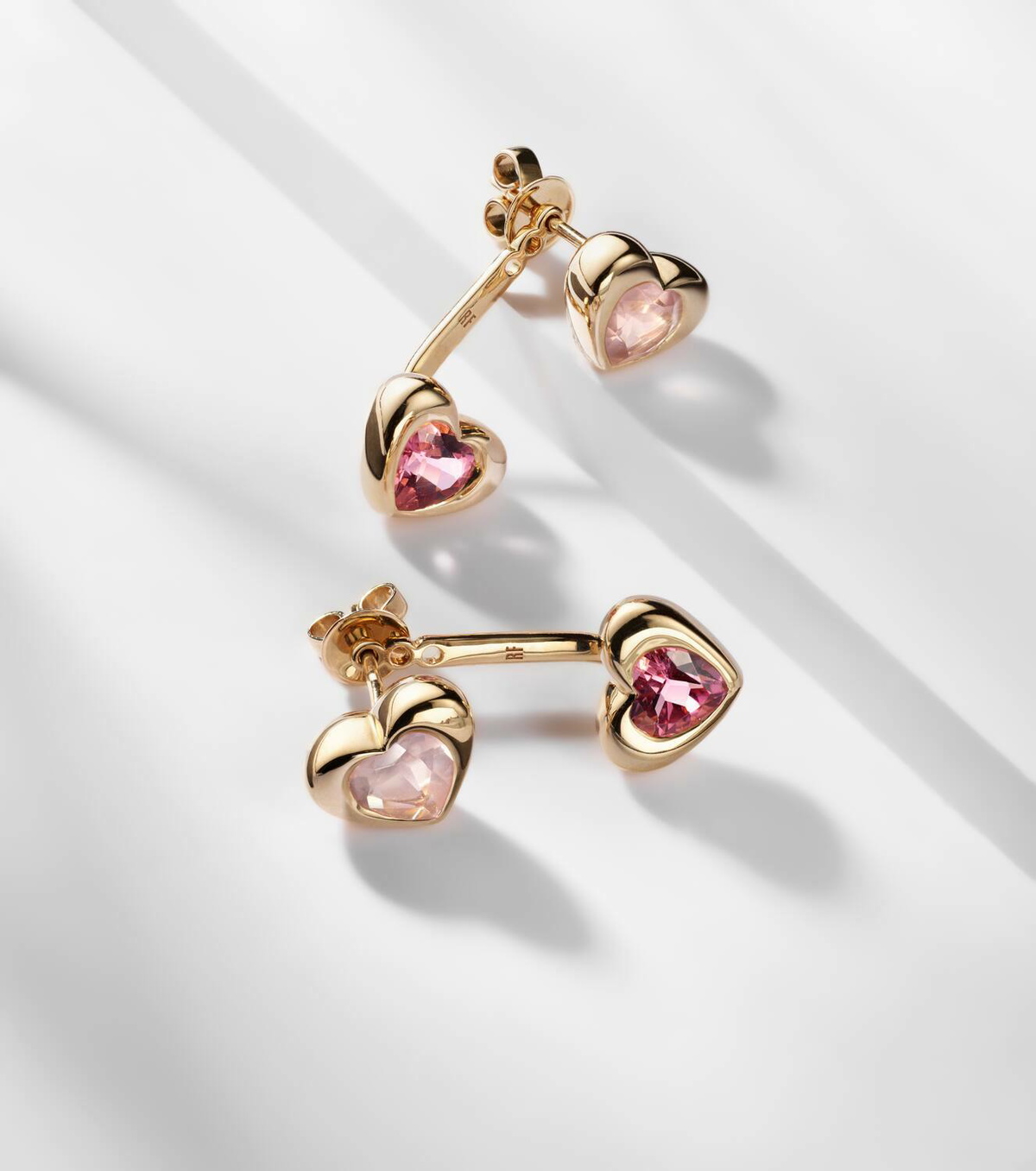 Roxanne First 14kt gold earrings with tourmaline and rose quartz