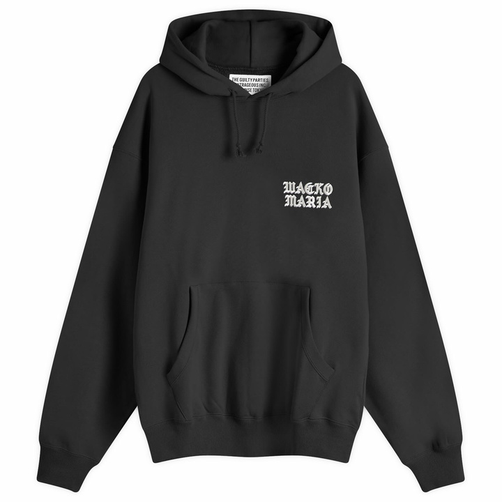 Photo: Wacko Maria Men's Embroidered Gothic Logo Hoodie in Black