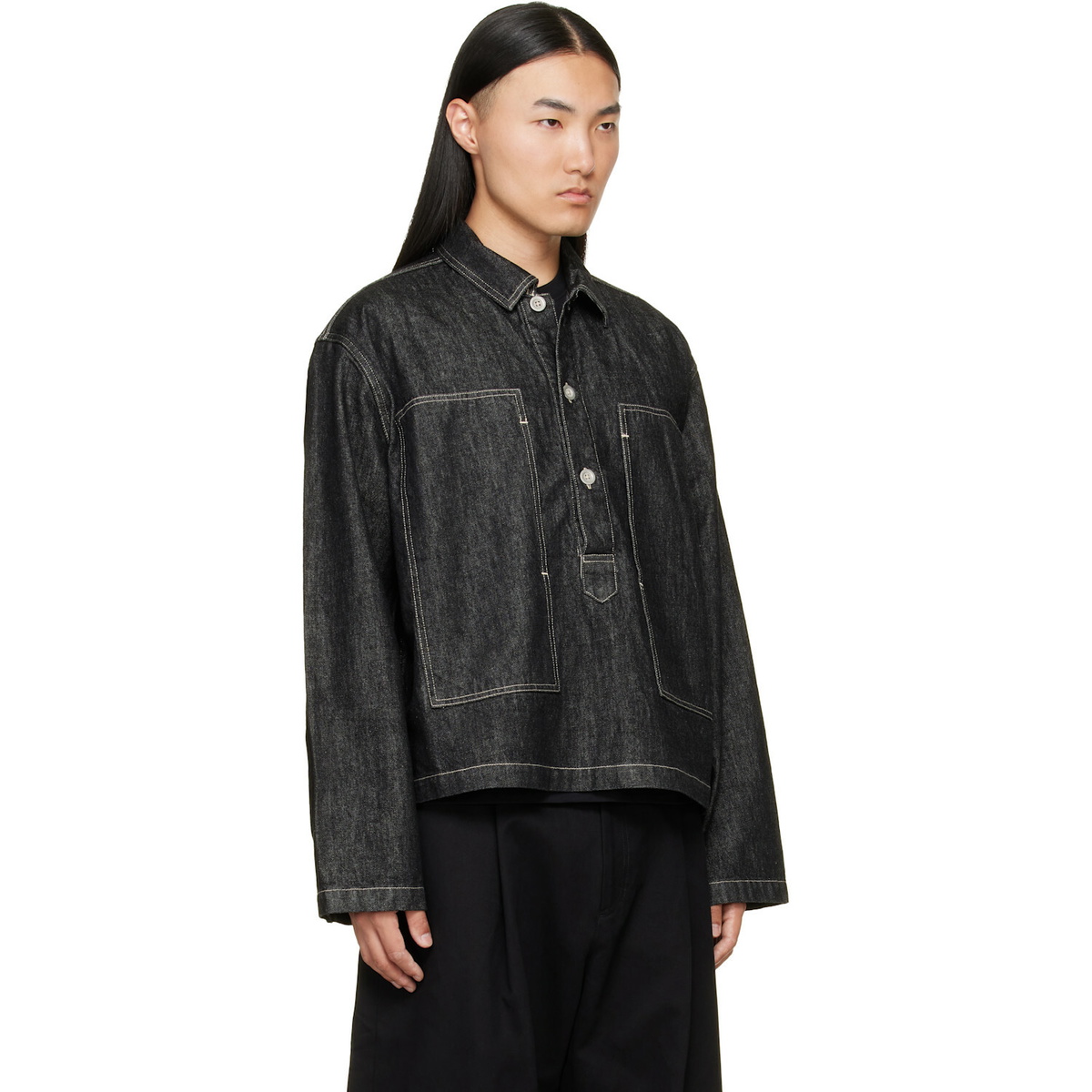 Studio Nicholson Black York Denim Polo Shirt