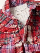 Greg Lauren - Distressed Patchwork Checked Cotton Overshirt - Red