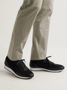 Brioni - Leather-Trimmed Stretch-Knit Sneakers - Black