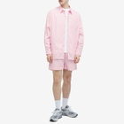 Sporty & Rich Hotel du Cap Cursive Poplin Short in Pink/White Thin Stripe White