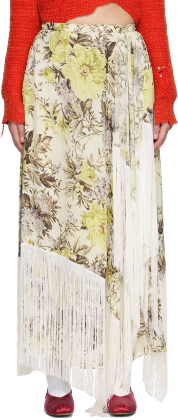 Photo: Acne Studios Beige Flower Print Fringe Maxi Skirt