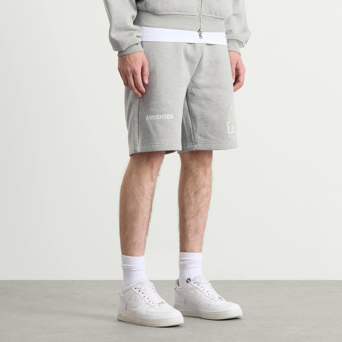 ANNIE HOOD Men's College Sweat Shorts in Grey/Grey