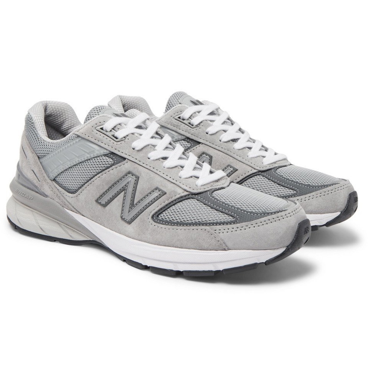 Photo: New Balance - 990 V5 Suede and Mesh Sneakers - Gray