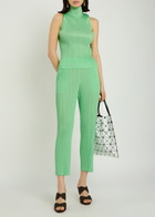 Pleats Please Issey Miyake Pleated Tapered-leg Woven Trousers Light Green