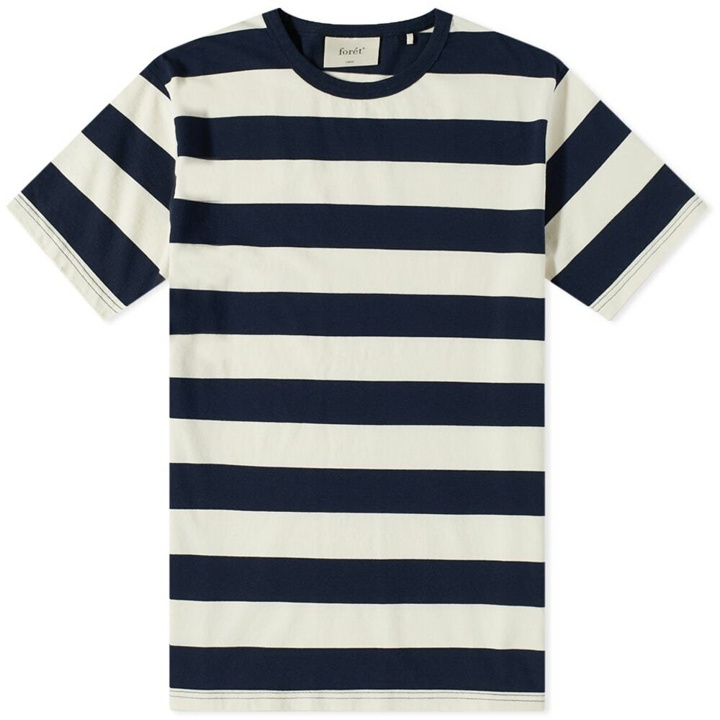 Photo: Foret Men's Brave Stripe T-Shirt in Navy/Cloud