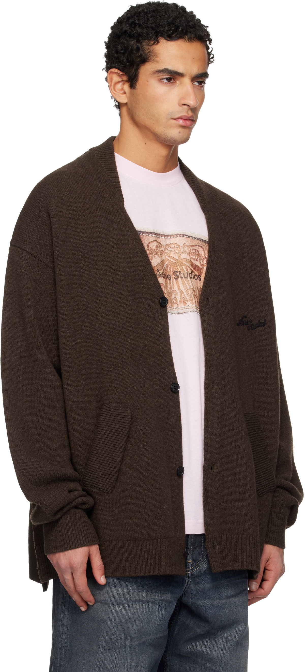 Acne Studios Brown Wool V-Neck Cardigan