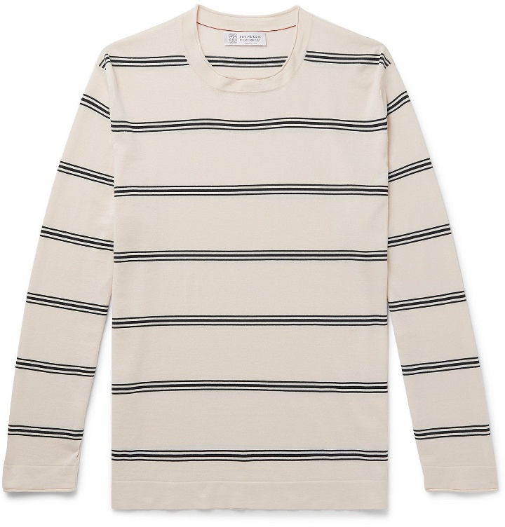 Photo: Brunello Cucinelli - Striped Cotton T-Shirt - Neutrals