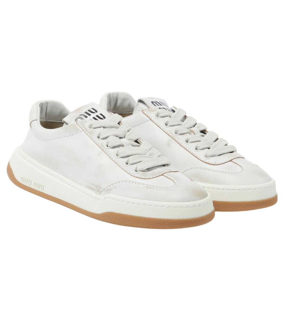 MIUMIU★素敵！shearling-lined lace-up sneakers Miu Miu Shearling-Lined Leather Sneakers Collaboration | Lyst