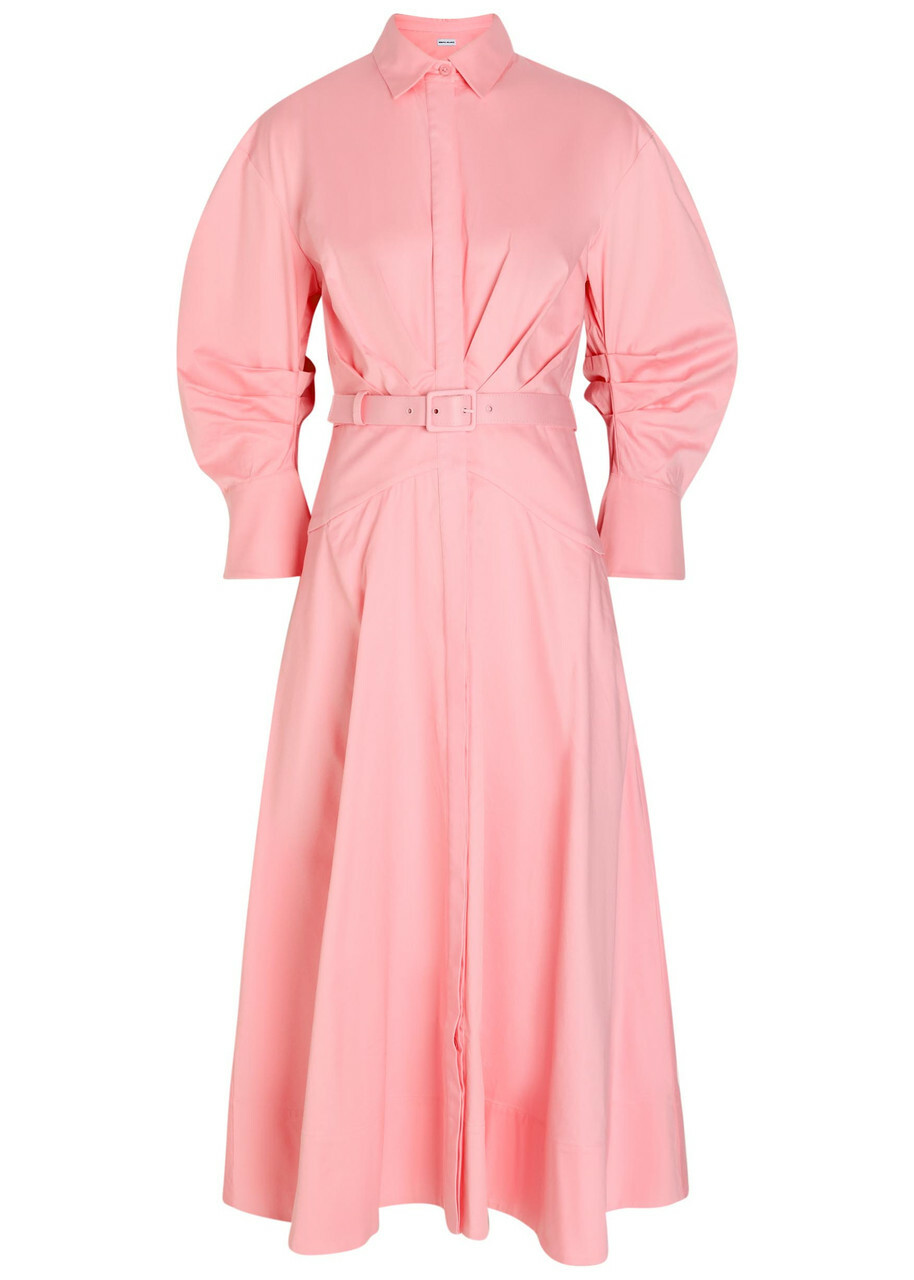 Rebecca Vallance Dianthe Belted Stretch Cotton-poplin Midi Shirt Dress Pink